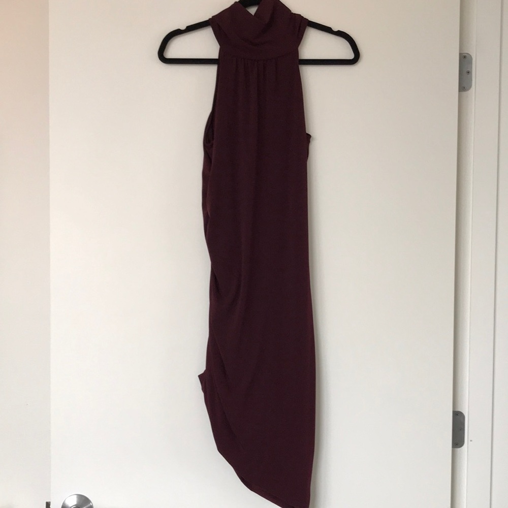 Burgundy turtle neck fitted dress